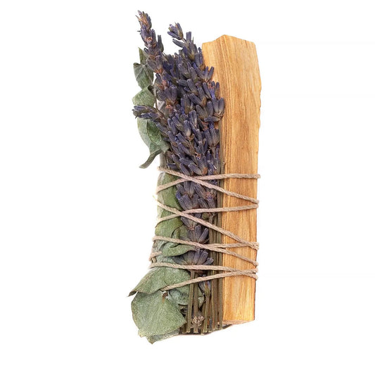 4" Sage Wand, Eucalyptus, Lavender, PaloSanto Wrapped Bundle