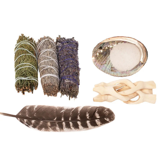 Blue Sage, Lavender & Juniper Cleansing Kit, 3-4 inch Shell