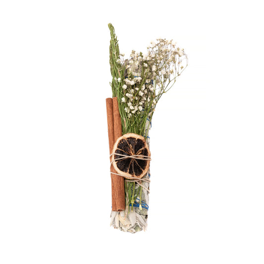 Rosemary, Cinnamon Stick, Baby's Breath, Dried Orange 8" Sage Bundle