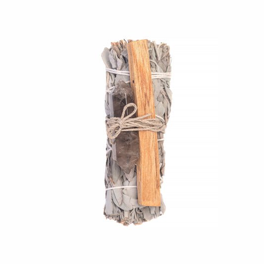 White Sage, Double Point Smoky Quartz, Palo Santo Bundle