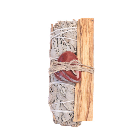 White Sage, Red Jasper Stone, Palo Santo Bundle